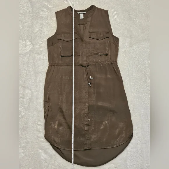 NEW H&M Green Khaki Dress Size 4 Utility Lightweight Silk Summer Casual - Picture 12 of 14